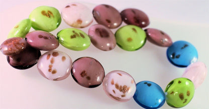Lampwork Glass Assorted Foil 22-23mm Puffy Coin Beads, 1 Strand (approx. 16-18)