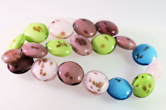 Lampwork Glass Assorted Foil 22-23mm Puffy Coin Beads, 1 Strand (approx. 16-18)