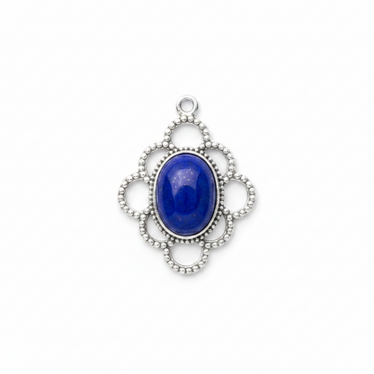 Silver Plated Brass Drop with 8x6mm Oval Cabochon Setting, 19x17mm, 1-1.2mm Loop