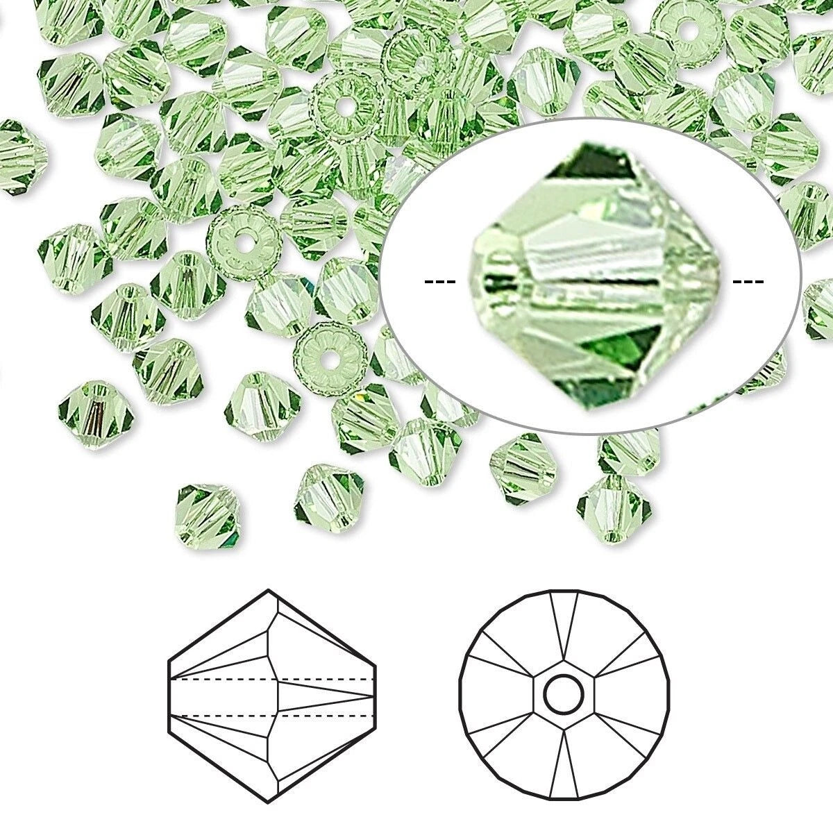Swarovski Peridot 5328 Xilion Bicone Beads, 4mm - 48 or 144 pcs