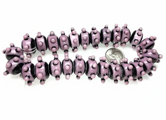 Lampwork Glass Bumpy Rondelle Beads, Black & Purple, 1 Strand