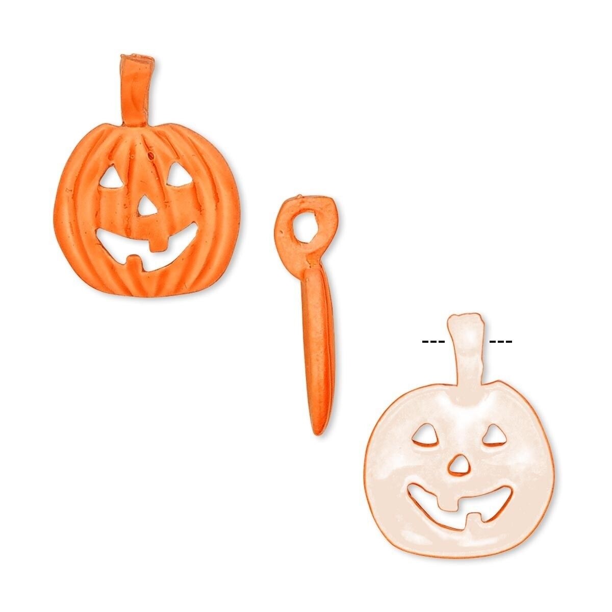 Orange Epoxy Pewter Carved Pumpkin Halloween Charms, 18x14mm - Pack of 2
