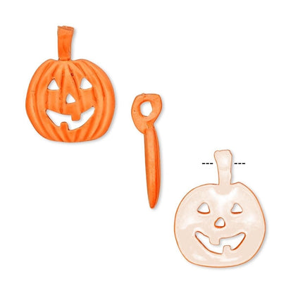 Orange Epoxy Pewter Carved Pumpkin Halloween Charms, 18x14mm - Pack of 2