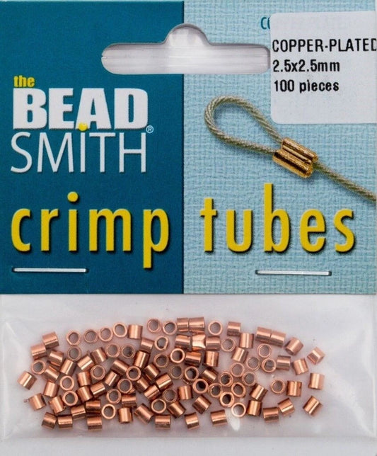 Beadsmith Copper Plated Crimp Tubes, 2.5x2.5mm, 100 pcs