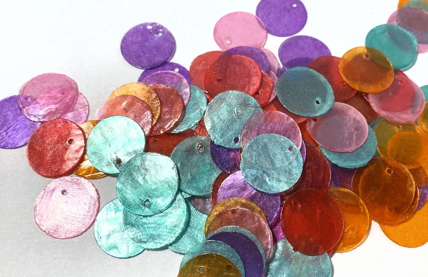 Capiz Shell Coated Round Coin Charms, Assorted Mix, 13mm (100)