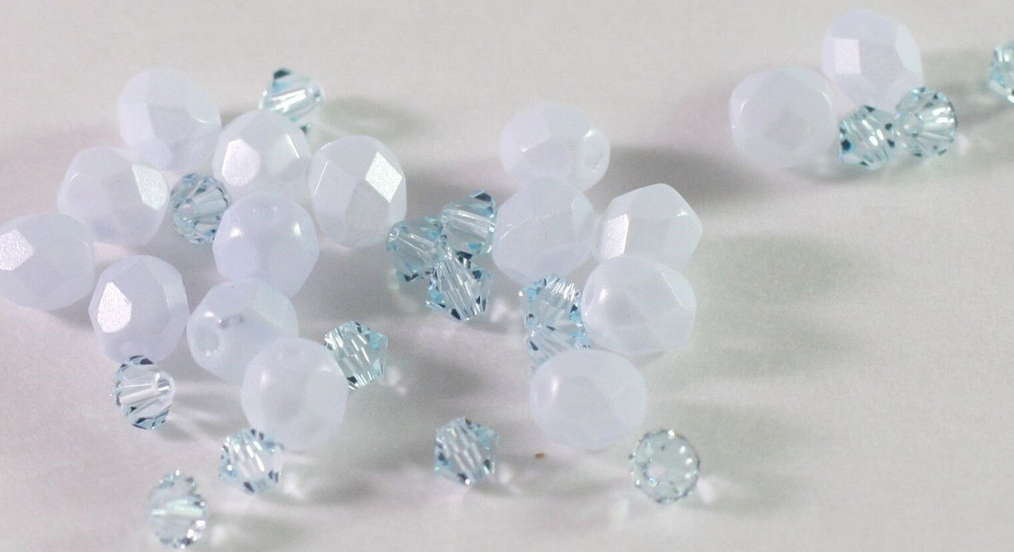 Czech Fire-Polished & Swarovski Crystal Blue Bead Mix, 32 pcs