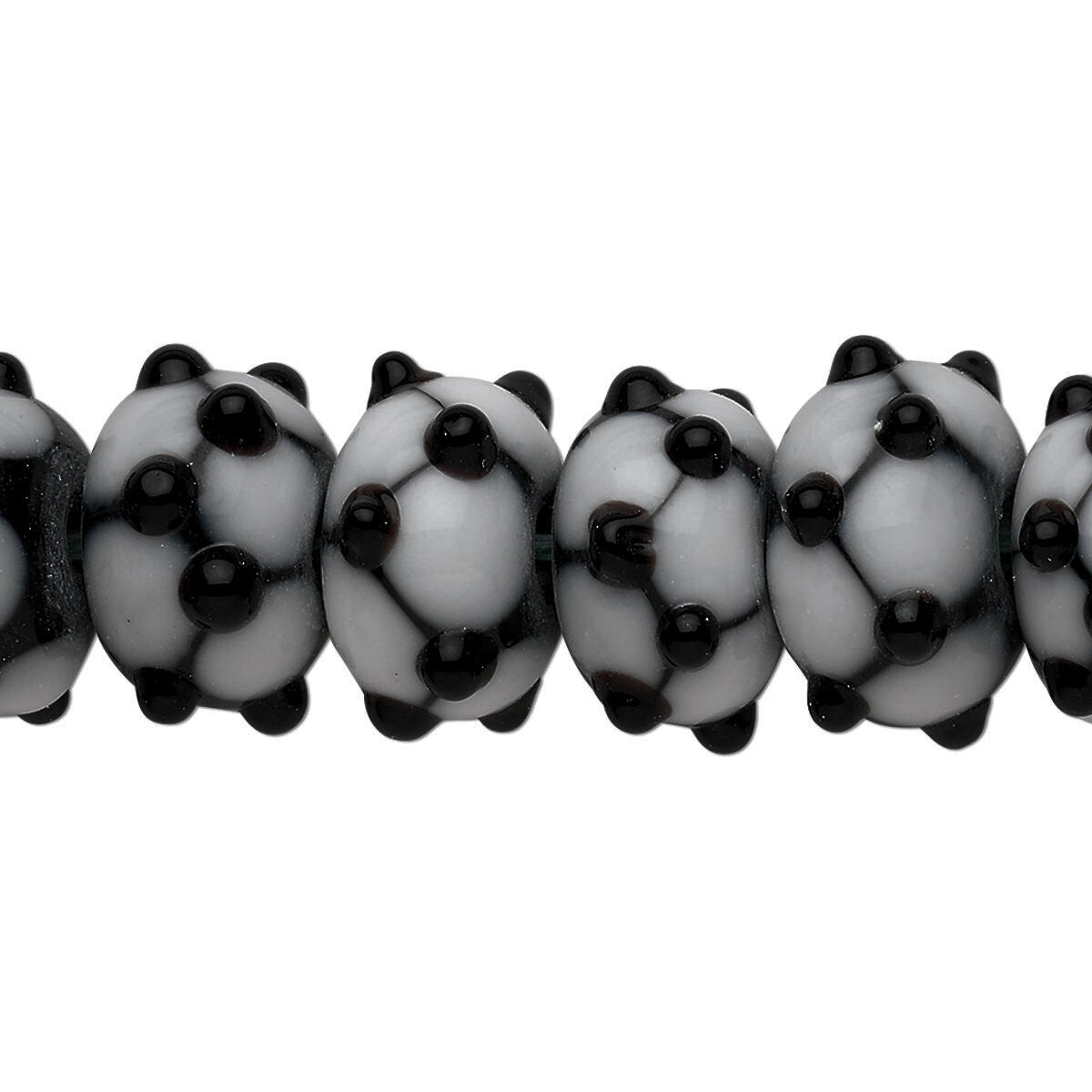 Lampwork Glass 14x10mm Bumpy Rondelle Beads, Black & White, 20 Beads