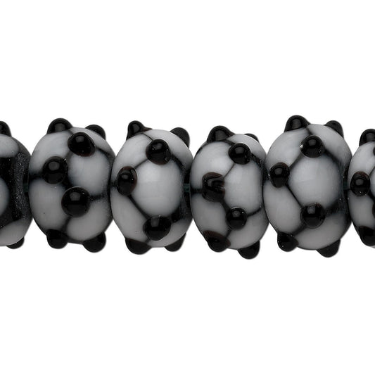 Lampwork Glass 14x10mm Bumpy Rondelle Beads, Black & White, 20 Beads