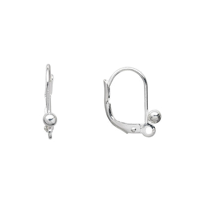 Silver Plated Brass Leverback Ball & Closed Loop Ear Wires 16mm (100 pc)