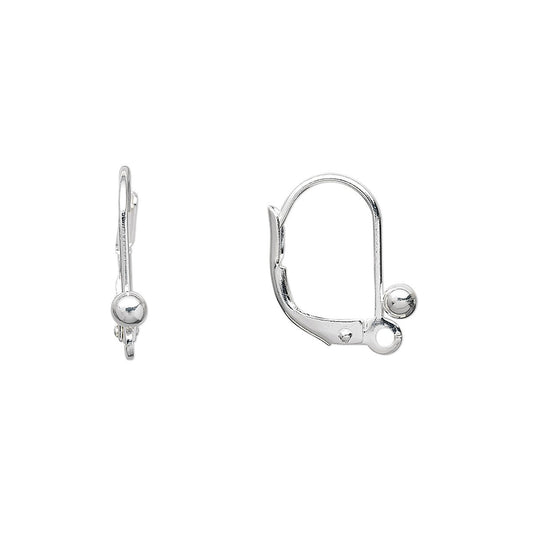 Silver Plated Brass Leverback Ball & Closed Loop Ear Wires 16mm (100 pc)
