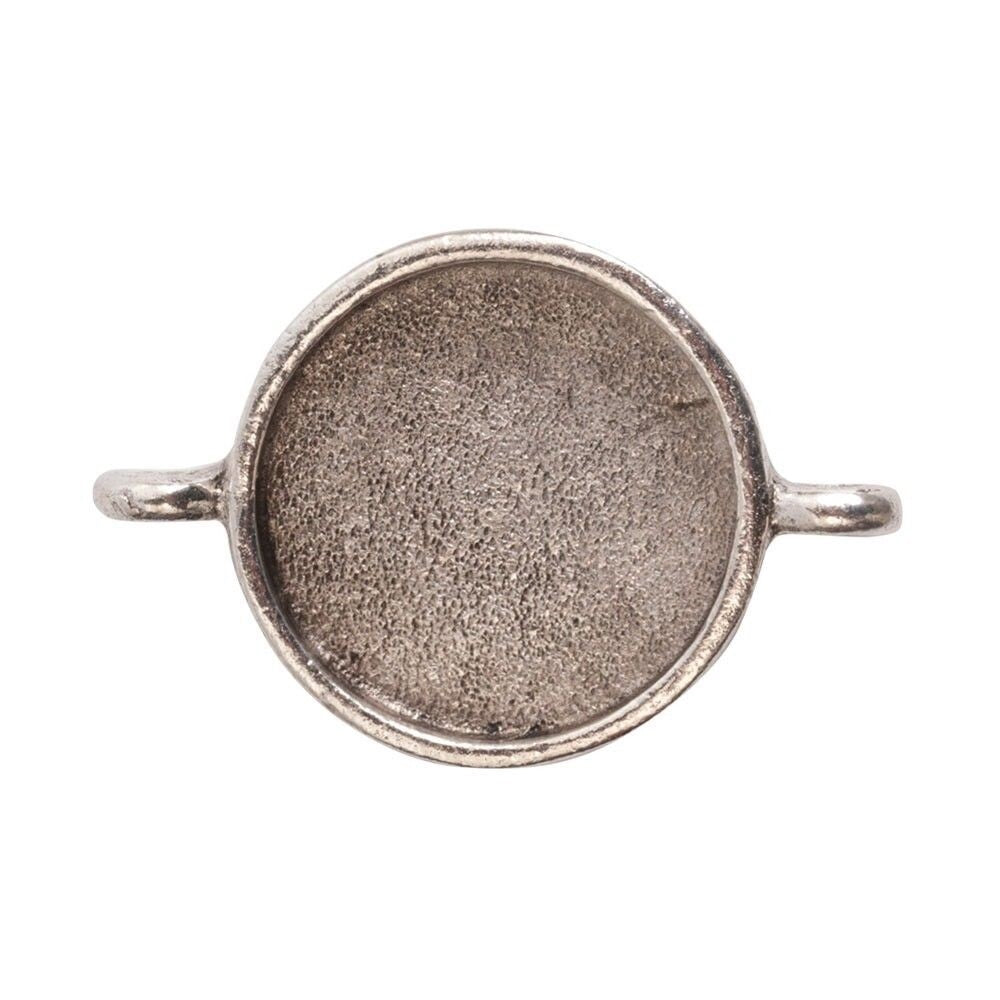 Nunn Design Antiqued Silver Pewter Circle Link Bezel Pendant, 17mm, 1 pc