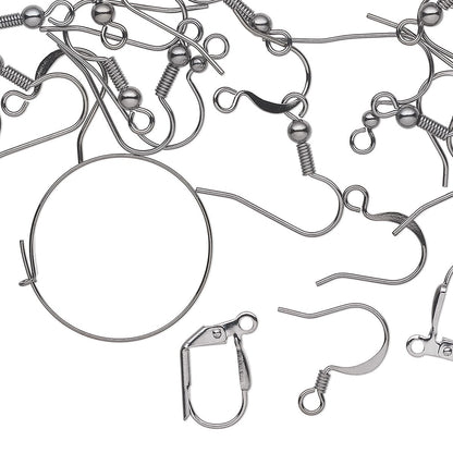 Gunmetal Plated Brass Ear Wire Assortment, 8 Styles, 50 Pairs