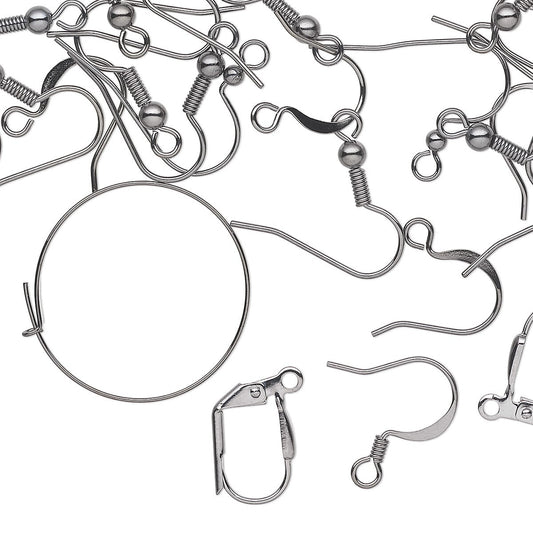 Gunmetal Plated Brass Ear Wire Assortment, 8 Styles, 50 Pairs