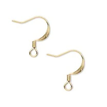 Gold Plated Brass Flat Fishhook Ear Wires, 17mm, 22 Gauge, Open Loop with 3mm Coil