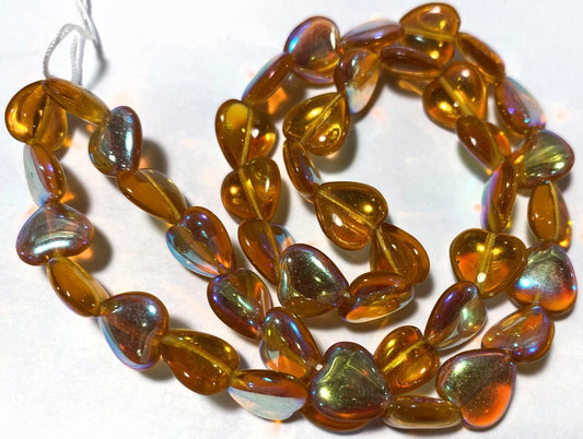 Czech Honey AB Pressed Glass Heart Beads, 10mm, 1 Strand (approx. 45)