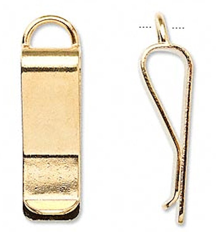 Gold Plated Brass Bookmark Waistband Clips with Loop, 30x10mm - Pack of 10