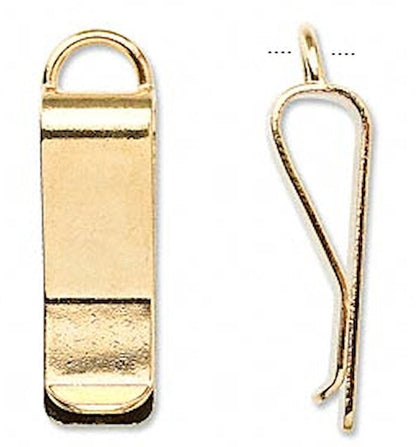 Gold Plated Brass Bookmark Waistband Clips with Loop, 30x10mm - Pack of 10