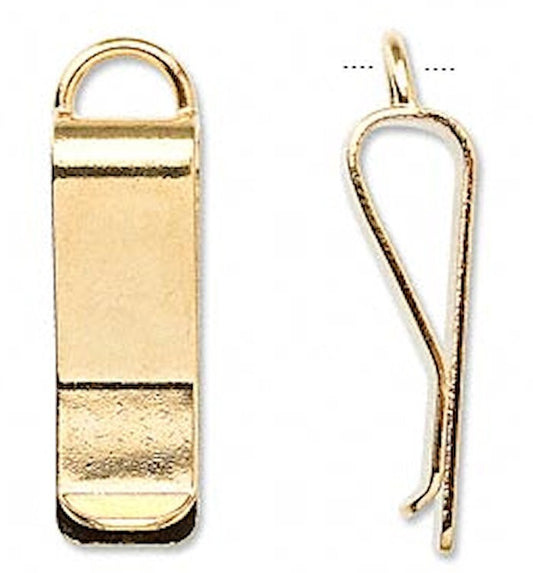 Gold Plated Brass Bookmark Waistband Clips with Loop, 30x10mm - Pack of 10