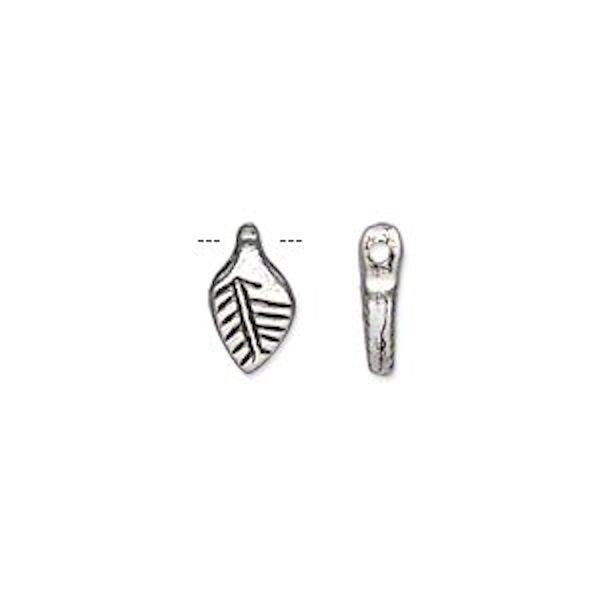 Antiqued Silver Pewter 10x6mm Double-Sided Leaf Charm Beads, 100 pcs