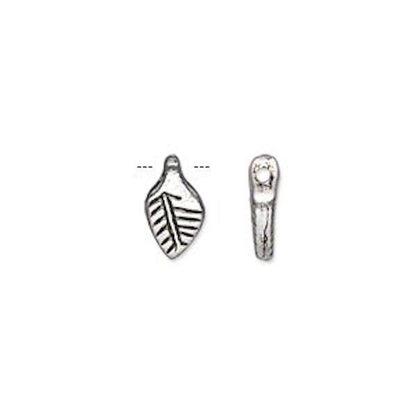Antiqued Silver Pewter 10x6mm Double-Sided Leaf Charm Beads, 100 pcs