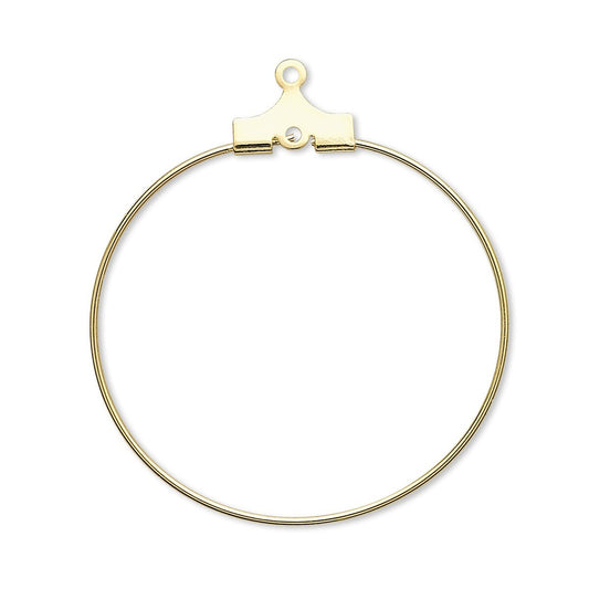 Gold Plated Brass Beading Hoop Ear Wires 30mm, 20 Gauge