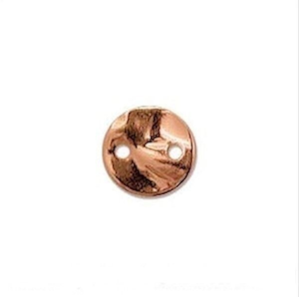 Copper Plated Brass Hammered Round Disc 2-Hole Connectors, 8mm, 12 pcs