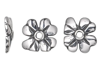 Antiqued Sterling Silver 4-Leaf Clover Bead Caps, 9x1.5mm, 2 pcs
