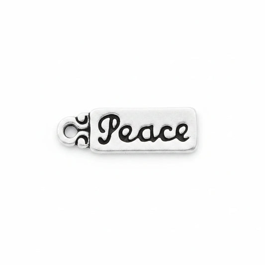Silver Plated Pewter "Peace" Word Tag Charm, 6x22mm, 1 pc