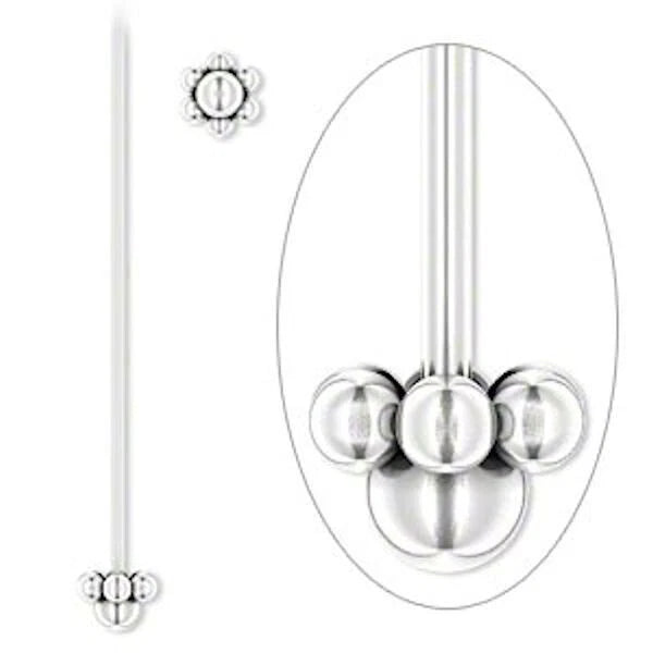 Silver Plated Pewter Beaded Fancy Head Pins, 3-3.5 inch, 18 Gauge, 4 pcs