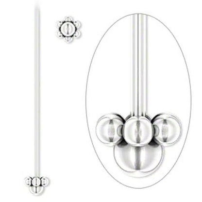 Silver Plated Pewter Beaded Fancy Head Pins, 3-3.5 inch, 18 Gauge, 4 pcs