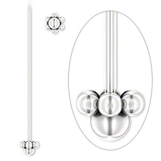 Silver Plated Pewter Beaded Fancy Head Pins, 3-3.5 inch, 18 Gauge, 4 pcs