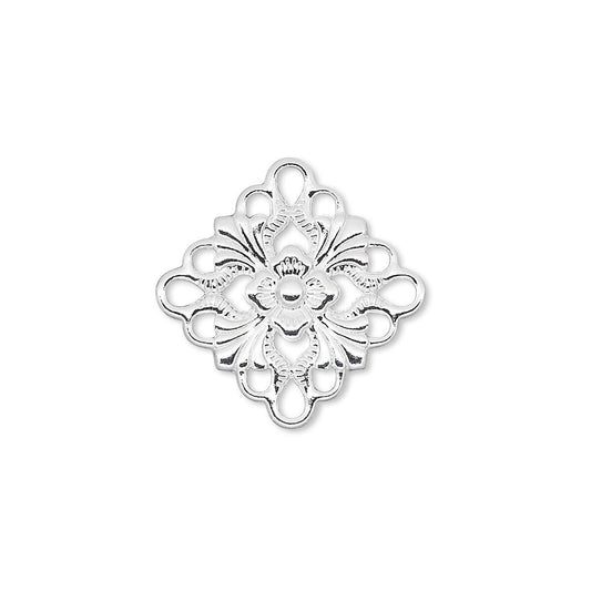Silver Plated Brass Filigree Diamond Square Connector Links 20x20mm