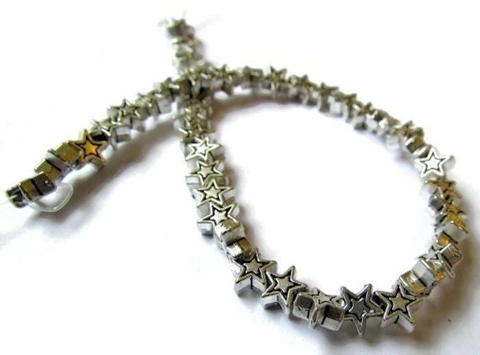 Antiqued Silver Pewter Double-Sided Star Spacer Beads, 6x3mm, 100 pcs