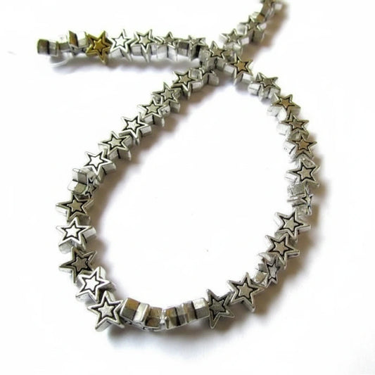 Antiqued Silver Pewter Double-Sided Star Spacer Beads, 6x3mm, 100 pcs
