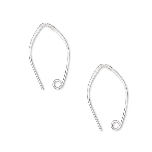Sterling Silver Hill Tribes 20mm Marquise Ear Wires with Open Loop, 1 Pair
