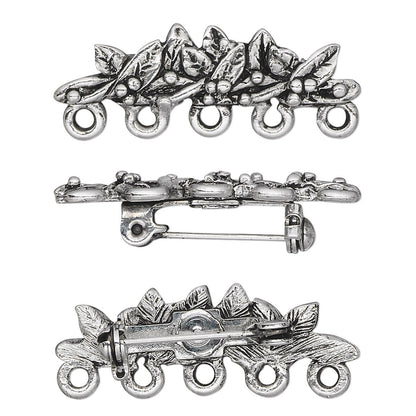 Antiqued Silver Plated Pewter Leaf Kilt Pin Brooch 33x12.5mm with 5 Loops