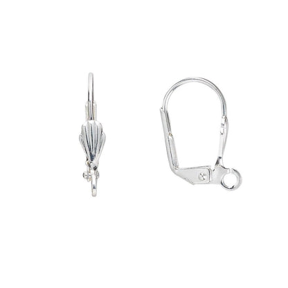Silver-Plated Brass Shell Leverback Ear Wires with Open Loop, 18mm