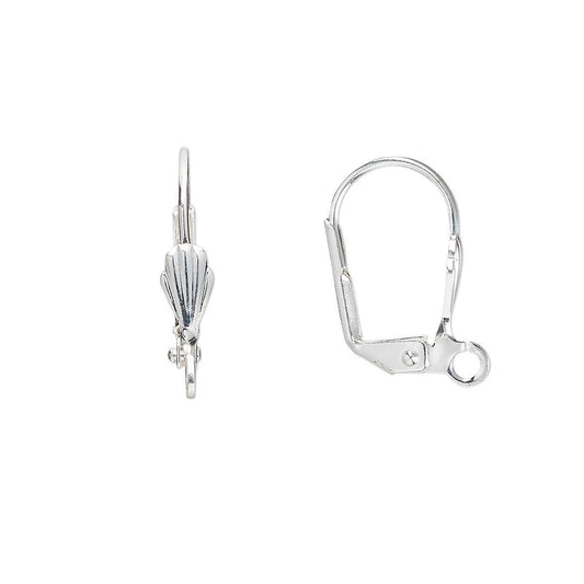 Silver-Plated Brass Shell Leverback Ear Wires with Open Loop, 18mm