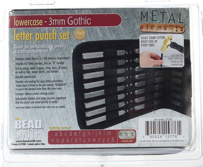 27-Piece Lowercase Gothic Alphabet Stamp Set, 3mm Steel Letter Punches with Canvas Pouch