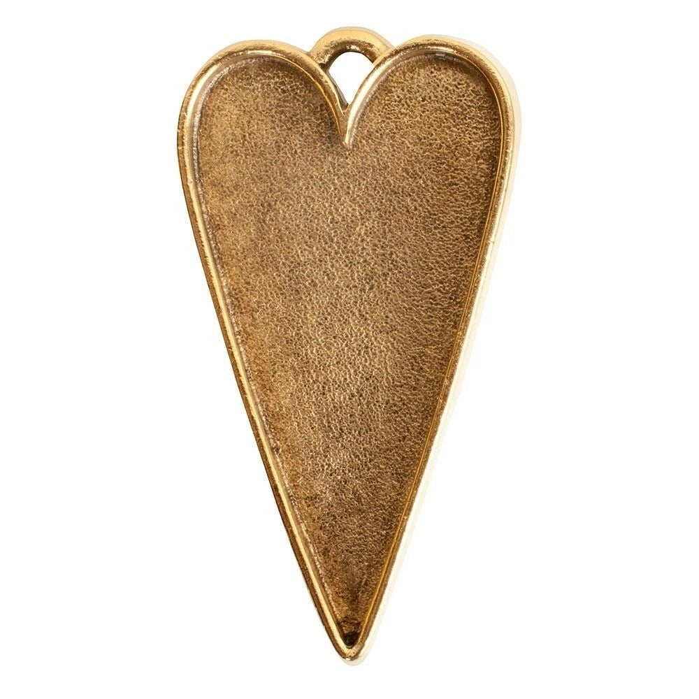 A single heart-shaped metal charm with a textured, brushed gold finish and a small loop at the top, shown on a plain white background.