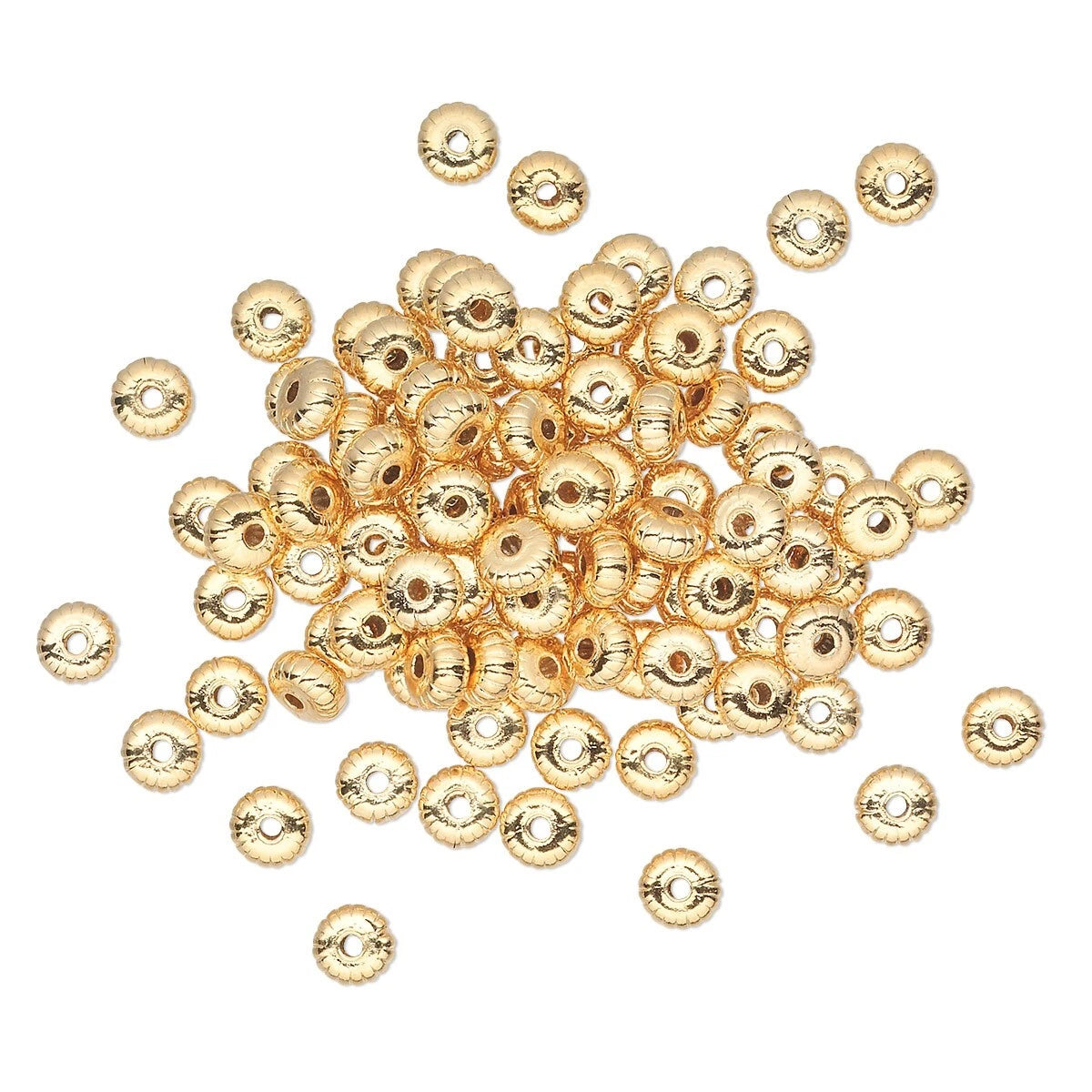 Gold Plated Brass Corrugated Rondelle Spacer Beads, 4.5x2.5mm, 100 pcs