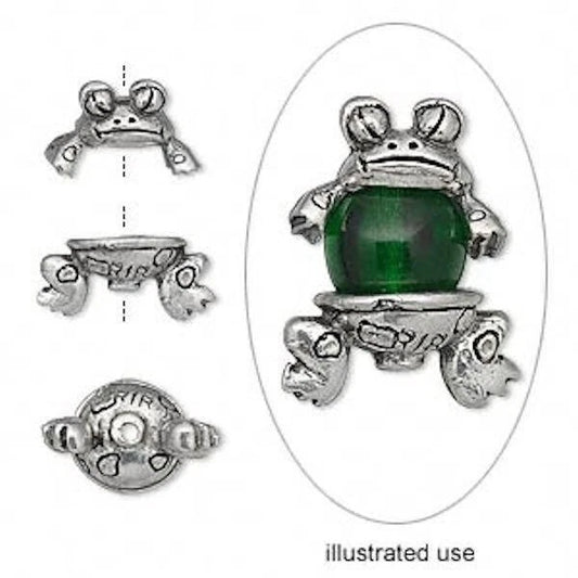 Pewter Frog Bead Hugger Caps, Antiqued Pewter, 19x12.5mm, 2 Sets