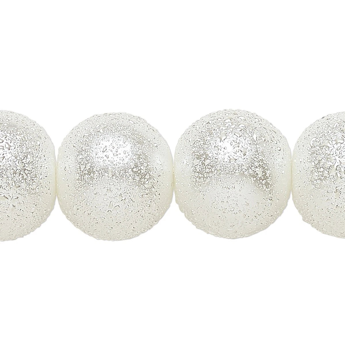 White Snowball Textured Glass Pearl Beads, 16mm - 1 Strand (approximately 26 pcs)
