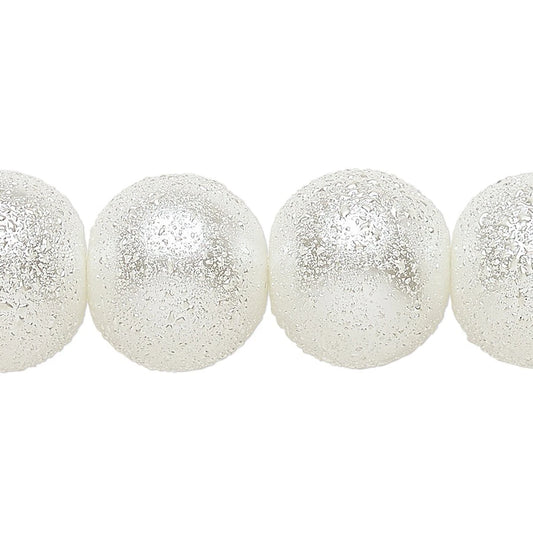 White Snowball Textured Glass Pearl Beads, 16mm - 1 Strand (approximately 26 pcs)