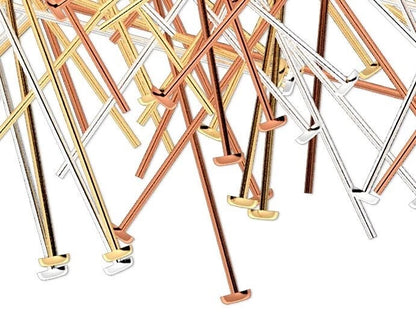 Head Pin Mix, Gold, Silver & Copper Plated Brass, 24 Gauge, 2 inch, 144 pcs