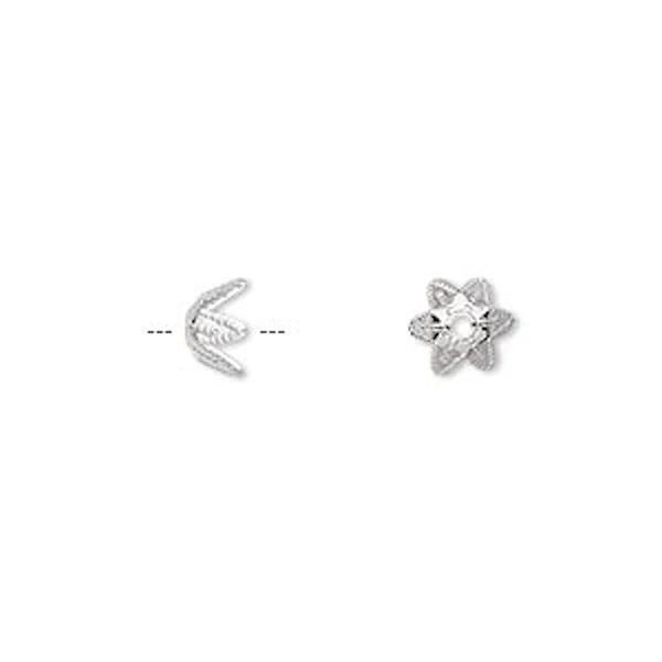 Silver Plated Brass 6-Pointed Star Bead Caps, 7x4mm, 100 pcs