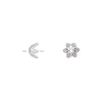 Silver Plated Brass 6-Pointed Star Bead Caps, 7x4mm, 100 pcs