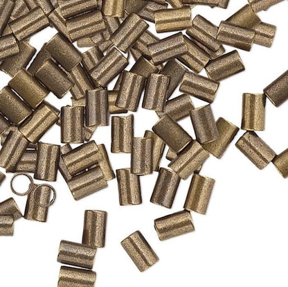 Antiqued Gold Plated Brass Crimp Tubes, 3x2mm, 100 pcs