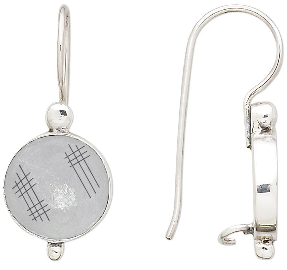 Antiqued Sterling Silver Fishhook Ear Wires with 12mm Bezel Setting, 30mm, 1 Pair