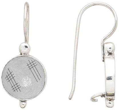 Antiqued Sterling Silver Fishhook Ear Wires with 12mm Bezel Setting, 30mm, 1 Pair